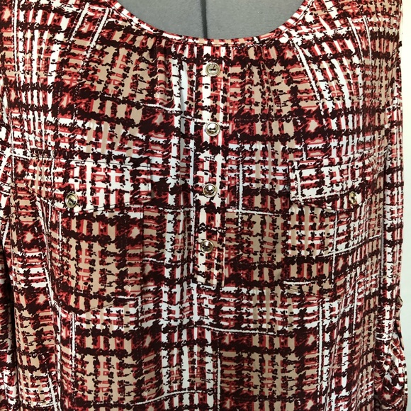 PerSeption Womens top size 2X Burgundy White Turn Up 3/4 Sleeve Semi Loose New - Picture 4 of 8